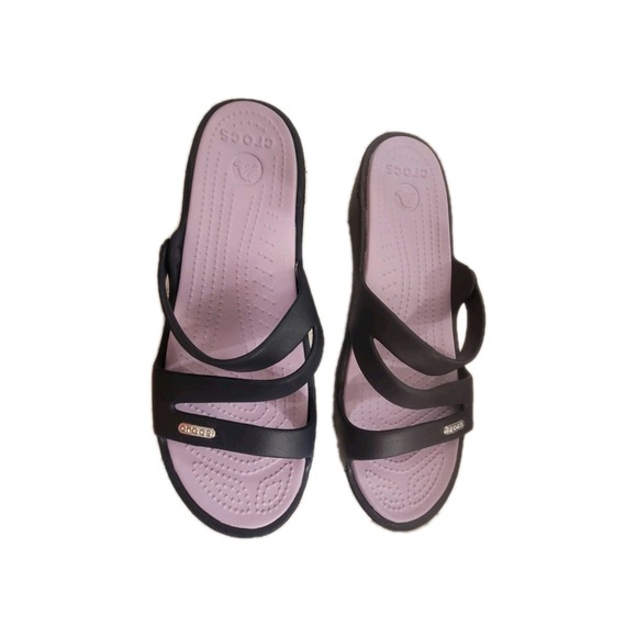 Crocs Size 10  Heeled Patricia Sandals Blue With  Purple Insoles - Picture 5 of 8